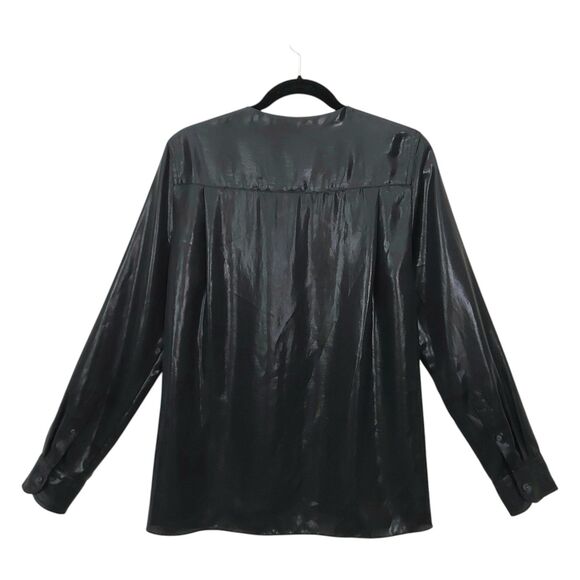 Rag & Bone Debbie Top Womens Medium Black Long Sleeve Front Slits V-Neck Chic - Picture 6 of 12